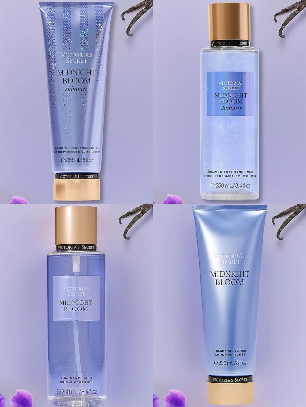 Victoria's Secret Midnight Bloom Classic & Midnight Bloom Shimmer 4pc Set NEW